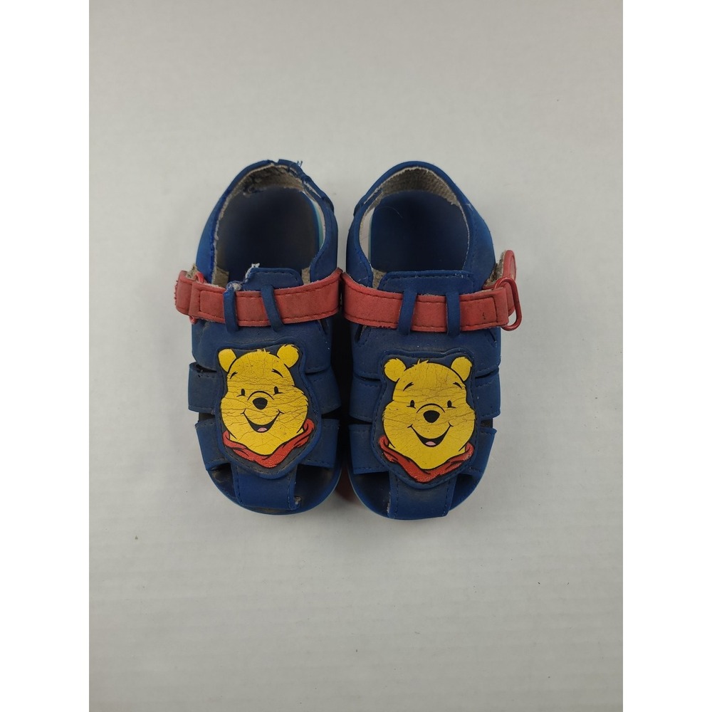 Winnie The Pooh Vintage Toddler Sandals Shoes Size 10 Blue 90s Adjustable Damage